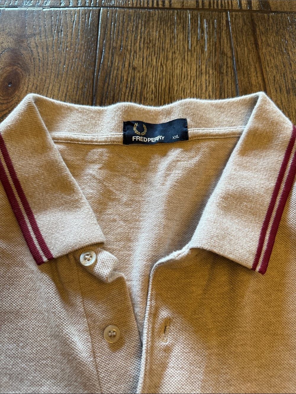 Fred Perry Oatmeal Polo with Red Trim - Picture 3 of 11